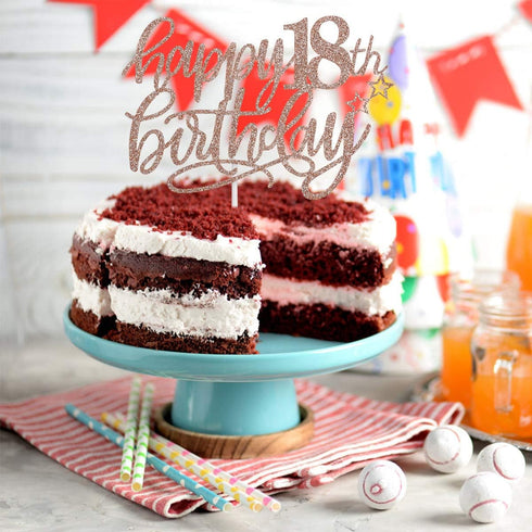 Happy 18th Birthday Cake Topper Rose Gold Glitter- 18th Birthday Cake Toppers, 18th Birthday Cake Topper for Girls, 18th Birthday Rose Gold, Happy...