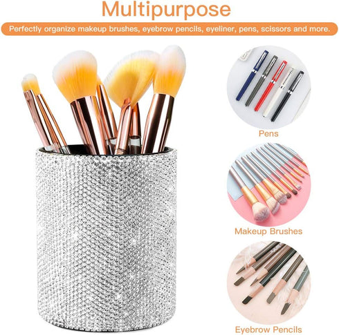 OTOSTAR Bling Crystal Makeup Brush Holder Organizer Storage Cosmetic Tools Eyebrow Pencil Eyeliners, Multifunctional Handcrafted Rhinestones Pen H...