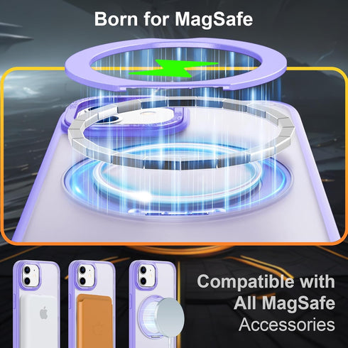 360°Rotatable Ring Magnetic Stand Case for iPhone 11 Compatible with MagSafe, Military Shockproof Protective Matte Phone Cover Case Built-in Invis...