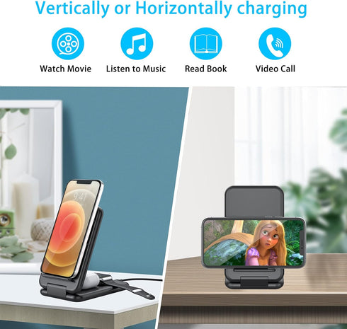 Foldable Fast Wireless Charger, Upgraded 3 in 1 Portable Wireless Charging Station for iWatch, AirPods Pro/2, Wireless Charger Stand for iPhone 13...