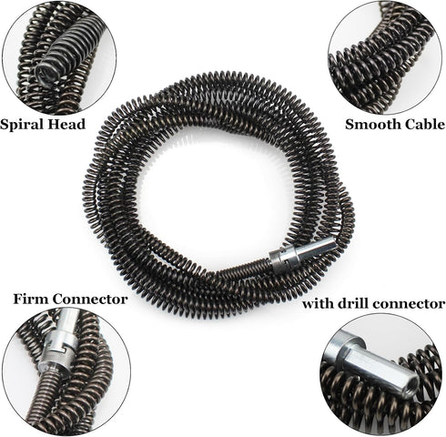 YankMooM Drain Snake Cable with Drill Connector 6.5Ft Drill Auger Drain Clog Remover Flexible Plumbing Auger Replacement Cable for Kitchen, Bathro...