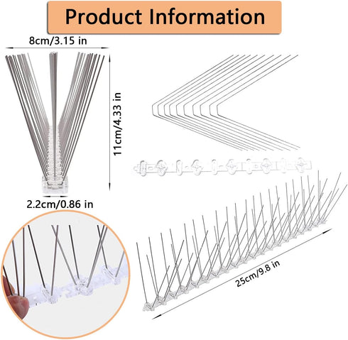 Bird Spikes for Small Birds, Bird Deterrent Spikes Stainless Steel Pigeon Spikes for Fence Roof Mailbox Window (5Ft 6 Strips(Uninstalled Spikes))...