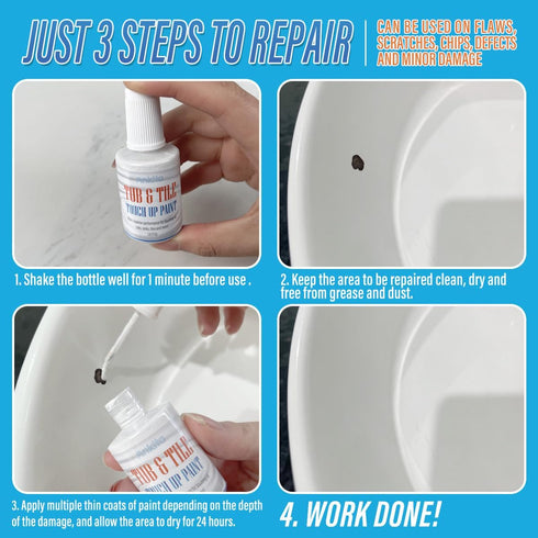 Specialty Tub and Tile Paint, High-Gloss White Tub Paint for Bathtub, Quick-Dry Porcelain Paint for Scratches & Chips on Porcelain, Acrylic, Ename...