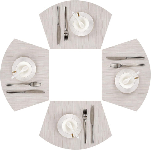 SHACOS Wedge Placemats for Small Round Table Set of 4 Woven Vinyl PVC Placemats Heat Resistant Wipeable Indoor Outdoor Table Mats (4, Beige)...