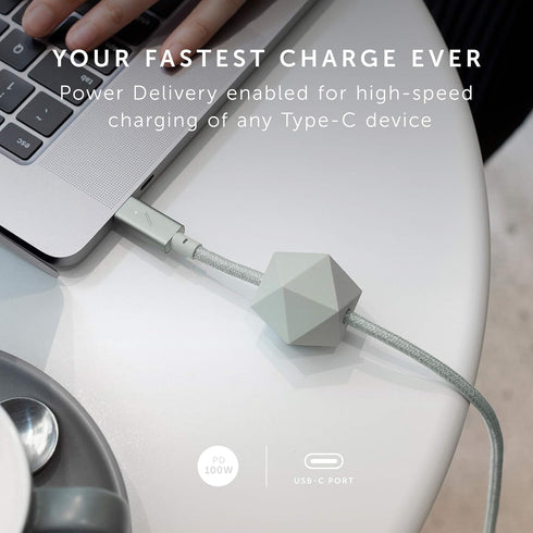Native Union Type-C Desk Cable – USB-C to USB-C 8ft Ultra-Strong Non-Slip Charging Cable with Anchor Weight Compatible with iPhone 15, MacBook Pro...