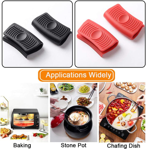 4 Pieces Silicone Hot Handle Holder, Potholder for Cast Iron Skillets, Silicone Assist Handle Holder, Non-Slip Pot Holder Sleeve, Heat Resistant P...