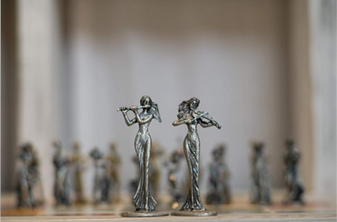 SEHAMANO Set of 2 Girls Playing Violin and Flute Figurine, Metal Sculpture Accent Piece, Ornament, Old-Fashioned Decorative Object for Home, Offic...