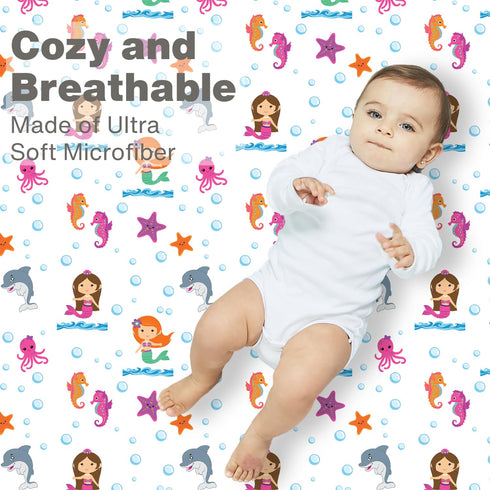 Baby Girl Fitted Crib Sheet Mermaid Adventures, 100% Soft Breathable Microfiber Baby Sheet, Fits Standard Size Crib Mattress 28in x 52in, Nursery ...