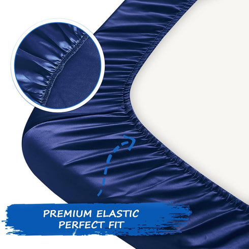 Satin Pack and Play Playard Sheet, Soft & Silky Mini Crib Mattress Cover (39"x27"x5") for Boys and Girls, Great for Baby Hair and Skin, Navy...