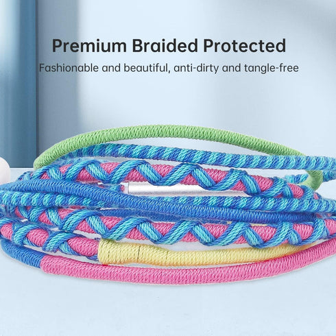 URIZONS 2packs Braided USB C Earphones, Colorful Earbuds, in Ear Headphones with Mic + USB C to USB C PD charging cables 2 Hours full Charged suit...