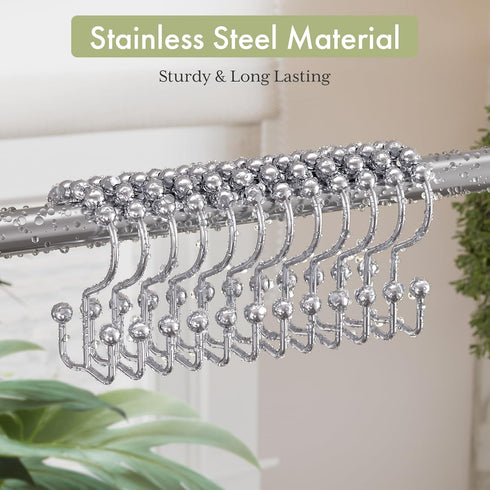 Amazer Shower Curtain Hooks Rings, Rust-Resistant Stainless Steel Double Shower Curtain Hooks, Shower Hooks for Shower Curtain and Liner Bathroom,...