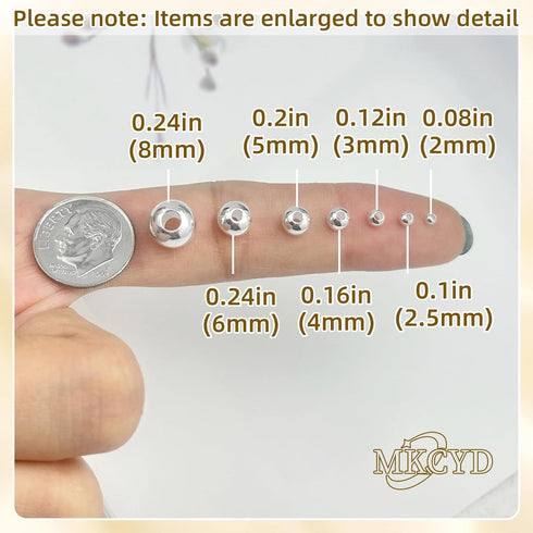 MKCYD Sterling Silver Beads for Jewelry Making,Genuine 925 Silver Smooth Round Ball Beads,Solid 925 Sterling Silver Spacer Beads for DIY Bracelet ...