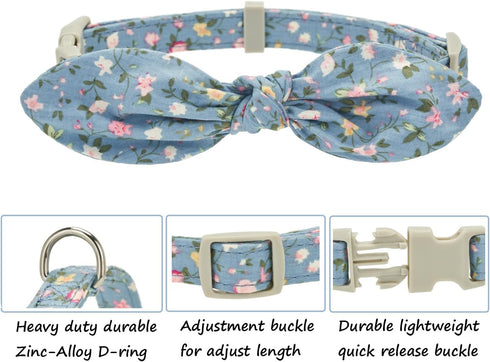 Dog Collar with Bowtie,Cotton Floral Bowtie Dog Collars for Small Medium Puppy Female & Male Dogs,Wedding Holiday Pet Collars...