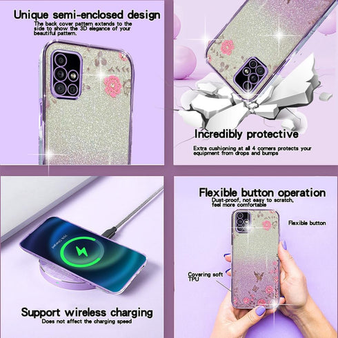 for Samsung Galaxy A51 4G Phone Case, Transparent TPU Plated Butterfly, Gradual Glitter,Galaxy A51 4G Case,(not A51 5G) (Purple, Galaxy A51 4G But...