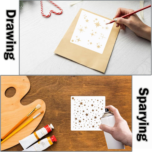 12 Pieces Sparkle Star Stencil Stars Background Craft Stencils Mixed Media Stencils for Painting on DIY Card Making Scrapbook Paper Fabric Pillows...