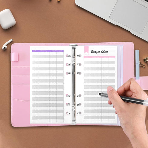 Sooez Money Organizer for Cash, A6 Budget Binder with Zipper Envelopes, Rose Gold Sticky Labels & Extra Thick Expense Sheets,Money Saving Binder B...