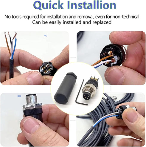 3 Pcs M8 Connector 4 Pin Male Straight Plastic Shell Aviation Plug Screw-Joint for Cable Unshielded, Field Assembly Wireable Connector IP67 Indust...