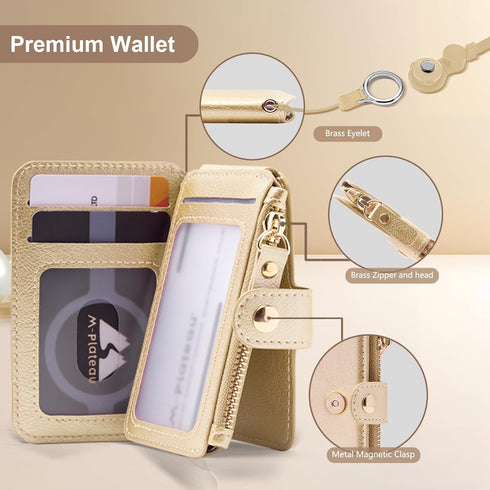 M-Plateau Phone Wallet Stick On PU Leather Card Holder With Zipper Coin Pocket Compatible with iPhone and iPhone Case for Women With 3M Adhesive A...