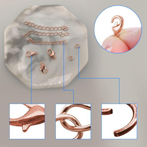 100pcs Alloy Lobster Clasps+100pcs Extension Chains with 100pcs Jump Rings Kit, Rose Gold Lobster Claw Clasps Open Jump Ring Tail Chain for Neckla...
