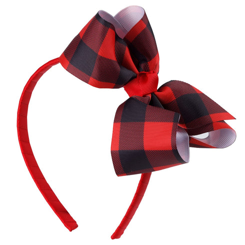 7Rainbows 5.5" Buffalo Plaid Bow Headband Checkered Bow Headbands for Girls Perfect Hair Accessories for Party and Cosplay(Black&Red)...