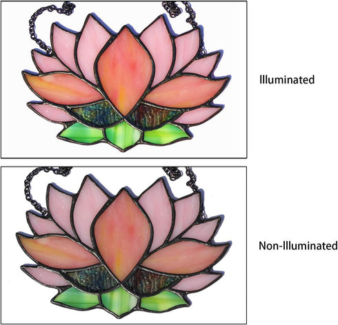 Lotus Flower Decor Stained Glass Window Hangings,Sun Catcher Gift for Mom Lotus Flower Decoration for Kitchen Livingroom,Birthday Gifts for Women...