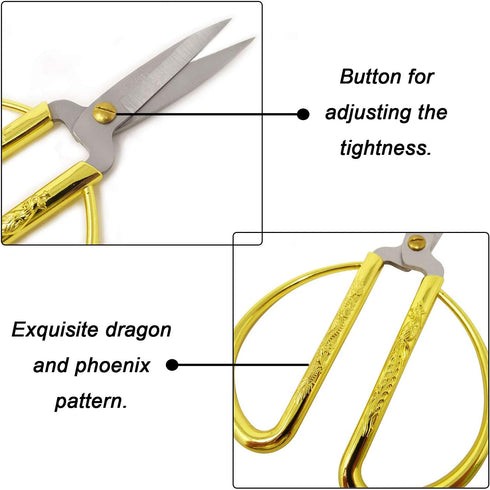 Honbay 2PCS Stainless Steel Sewing Scissors Traditional Chinese Household Scissors Tailor Scissors with Dragon and Phoenix Relief Design for House...