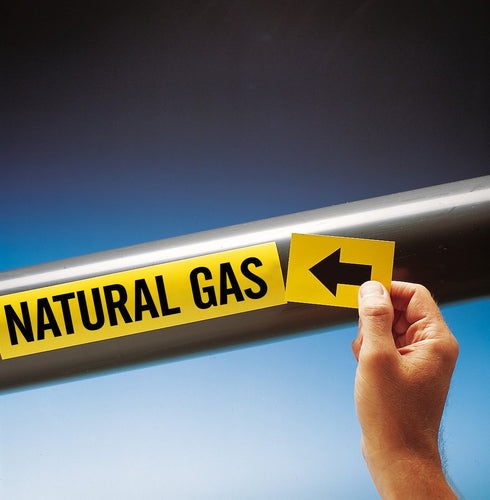 Brady 20449 Economy Pipe Markers-To-Go, B-736, 1" Height X 8" Width, Black On Yellow Self-Sticking - Plastic Film, Legend "Natural Gas"...