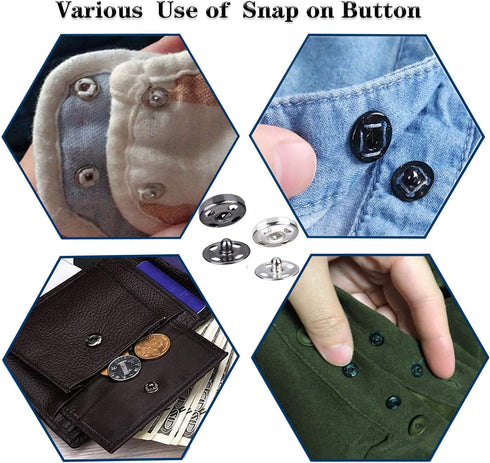 Fuman Forest 100 Sets Sew-on Snap Buttons Metal Snaps Fasteners Press Studs Buttons for Sewing, 8.5 mm,10 mm & 12mm,Black & Silver, (Fuman-034)...
