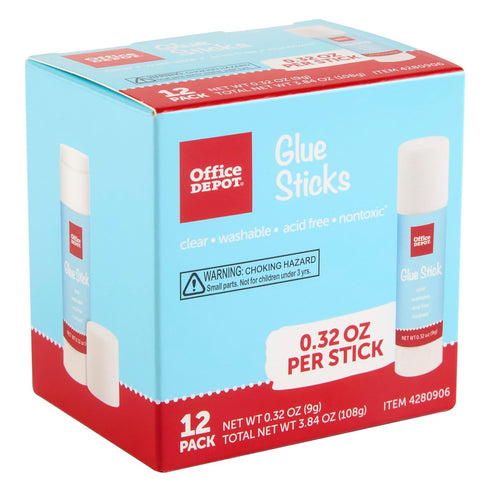 Office Depot Brand Glue Sticks, 0.32 Oz, Clear, Pack Of 12 Glue Sticks...