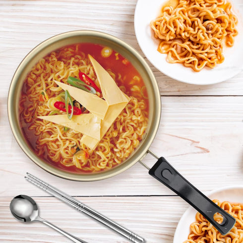 AHIER Ramen Pot, Korean Ramen Cooking Pot With Lid Spoon and Chopsticks, Korean Ramen Noodle Pot Fast Heating For Kitchen Cookware (Single Handle)...