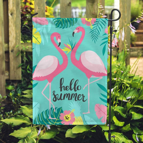 Seasonal Garden Flag Yard Flag ?Two Cute Flamingos Hello Summer Vertical Double Sided Design for All Seasons and Holidays Yard Outdoor Polyester 1...