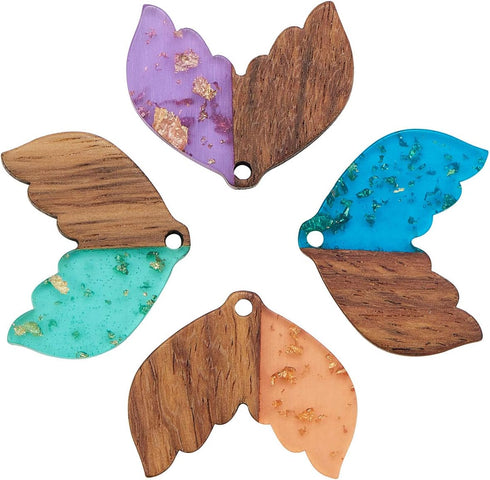 LiQunSweet 20 Pcs Transparent Resin & Walnut Wood Pendants with Gold Foil Fishtail for Jewelry Making DIY Crafts - 23x28mm...