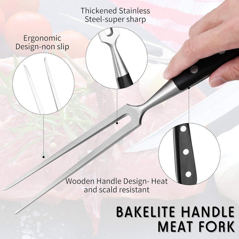 CHENGU 2 Pieces Carving Fork for Meat 12 Inch Kitchen Stainless Steel Serving Cooking with Wood Handle Classic Grill with ABS Handle Xmas Black Ba...
