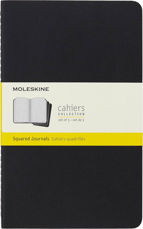 Moleskine Cahier Journal, Soft Cover, Large (5" x 8.25") Squared/Grid, Black, 80 Pages (Set of 3)...