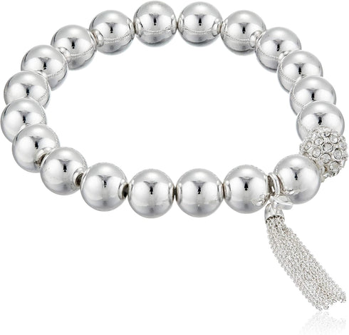Nine West Women's Crystal Tassel Stretch Bracelet Silver Tone...