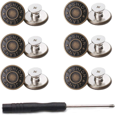 GIYOMI 20mm No Sewing Jeans Buttons Replacement Kit with Metal Base,12 Sets Nailess Removable Metal Buttons Replacement Repair Combo Thread Rivets...