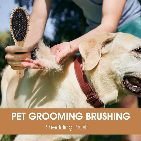 Dog Pin Brush, Airbag Grooming Wooden Comb Pet 20mm Stainless Steel Round Pin Slicker Brush with Bamboo Handle for Removing Shedding Tangles Dead ...