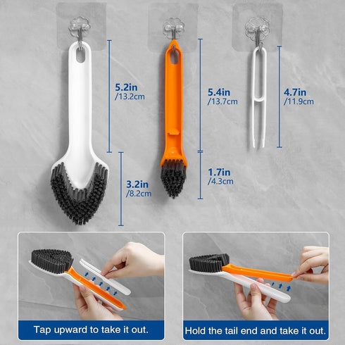 Scrub Brush for Cleaning with Long Handle, Multifunctional 3 in 1 Medium Stiff Cleaning Brush, Household Cleaning Brush for Bathroom, Kitchen, Bat...