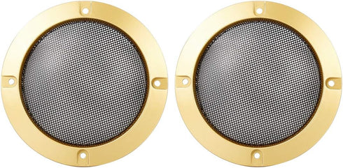X AUTOHAUX 2pcs 4" Car Metal Audio Speaker Cover Black Glossy Mesh Subwoofer Grill Horn Guard Decorative Circle Grille Protector Gold Tone...