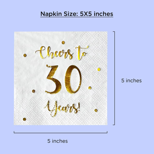 Cheers to 30 Years Cocktail Napkins | Happy 30th Birthday Decorations for Men and Women and Wedding Anniversary Party Decorations | 50-Pack 3-Ply ...