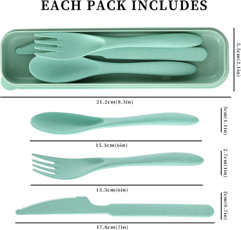 Reusable Travel Utensils Set with Case, 4 Pack Reusable Wheat Straw Portable Utensils Set with Case, Travel Utensils for Lunch, Camping, Picnic, T...