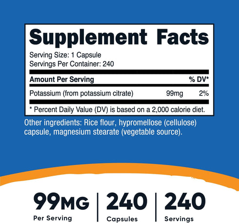 Nutricost Potassium Citrate 99mg, 240 Capsules - Gluten Free, Non-GMO...