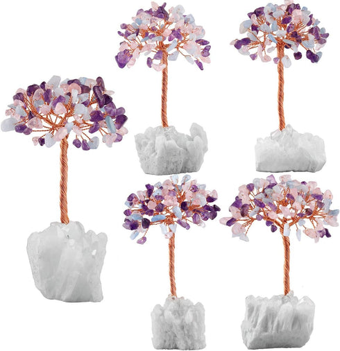mookaitedecor Amethyst & Rose Quartz & Aquamarine Crystal Tree on Rock Crystal Cluster Stone Base Money Tree of Life for Good Luck Table Decoratio...