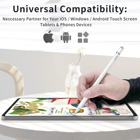 Active Stylus Digital Pen for Touch Screens, Rechargeable 1.5mm Fine Point Stylus Smart Pencil Compatible with iPhone/iPad Pro/Mini/Air/Android an...