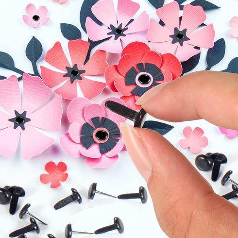 moinkerin 200 Pcs Mini Brads Metal Brad Fasteners Split Pins PastelRound Brads for Paper Craft DIY Stamping Scrapbooking (Black, 0.3 X 0.47 Inch)...