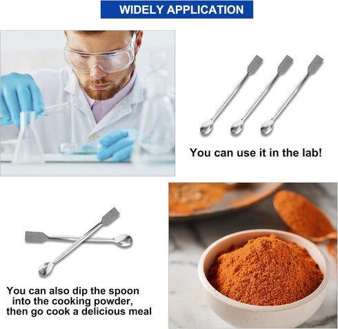 10 Pcs 2 in 1 Double Ended Lab Spoon Micro Lab Spatula Stainless Steel Lab Scoop Square & Flat Spoon End for Reagent Sampling, Mixing, Measuring...