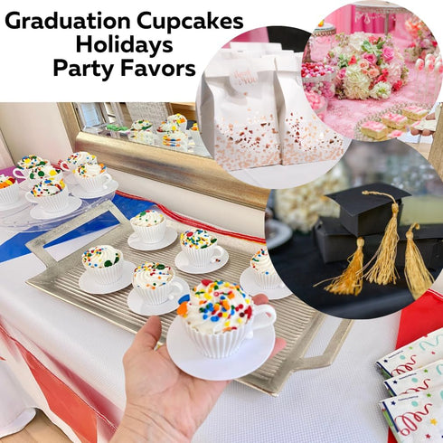 Evelots Teacup Silicone Cupcake Liners for Baking 12 Pc Set Oven Safe Non Stick (6 Cups & 6 Saucers) Reusable Baking Muffin Cups - BPA Free -2 Col...