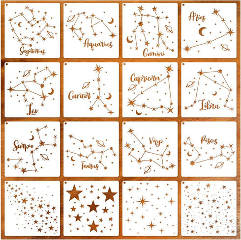 16 Star Stencils for Wall Painting Moon Twinkle Stars Stencil for Card Making Paint Reusable Star Zodiac Constellation Stencils for Walls Wood Bur...