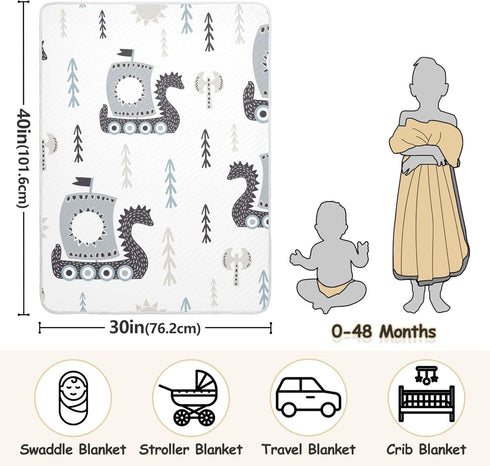 Qilmy Viking Ships Baby Blanket for Boys Girls Kids with Soft Cotton, Cute Cozy Warm Nursery Receiving Swaddle Blanket for Toddler Infant Crib, 30...