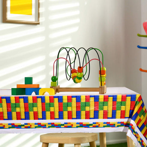 Tatuo 3 Pcs Building Block Party Tablecloths Building Block Party Supplies 71 x 42.5 Inches Waterproof Plastic Table Covers for Building Block Bir...